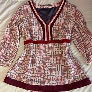 Boden Pink and Gray V-Neck Patterned Blouse